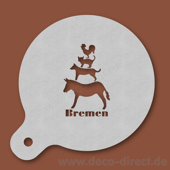 Cappuccino-Schablone Bremer Stadtmusikanten Text