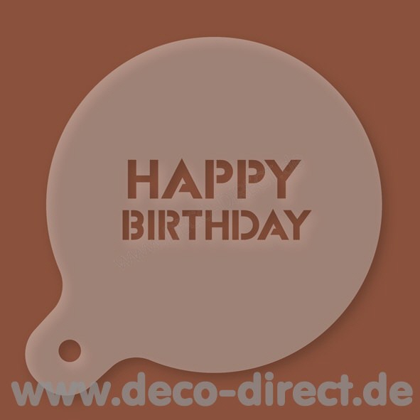 Cappuccino-Schablone Happy Birthday Kunststoff