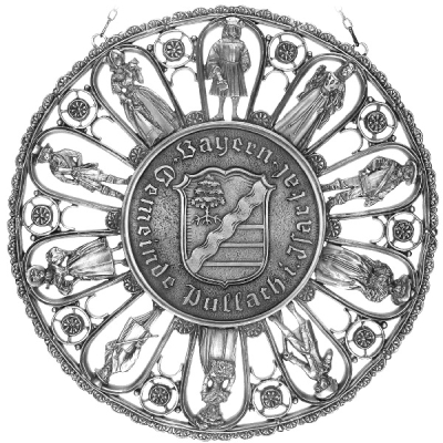 Städtemedaille "Pullach" (Wappen) in Kostümerahmen