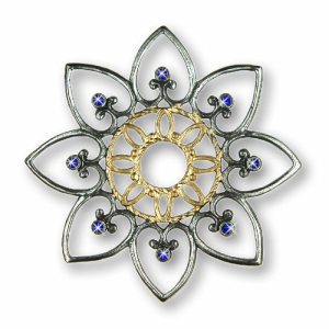 Zinnfigur Ornament-Blume mit 16 Steinen blau
