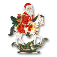 Zinnfigur Weihnachtsmann auf weißem Pferd (zum Stellen)