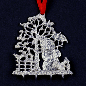 3D-Zinnminiatur Schneemann mit Eichhörnchen - SilverStylePewter