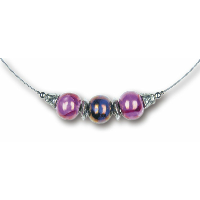 Modula® Collier -5101- blau-rosa (3 Keramikperlen), L: 42 cm