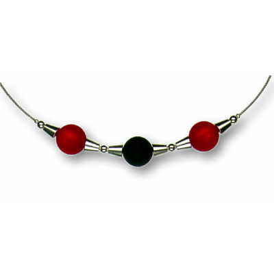 Modula® Collier -5111- rot-schwarz (3 Polarisperlen matt), L: 42 cm